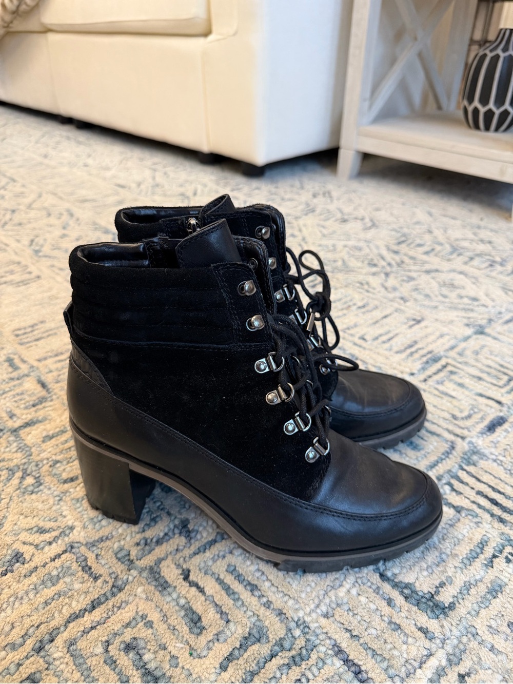 Vince Camuto Donenta Black Lace-Up Block Heel Ankle Boots - Women